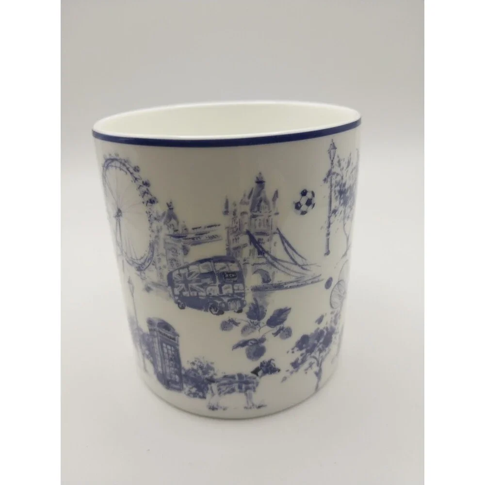 Marks & Spencer London Navy Toile Mug Fine Bone China Blue White Discontinued EC